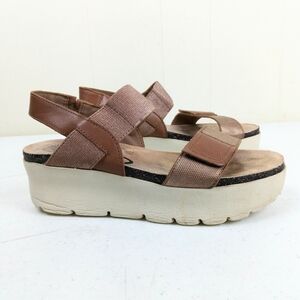 OTBT Nova Platform Sandals Women 8.5 Brown Slingback Leather and Fabric